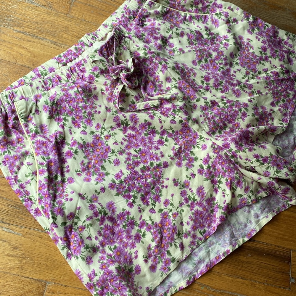 Heartloom | Purple Micro Floral Lined Drawstring Lounge Shorts